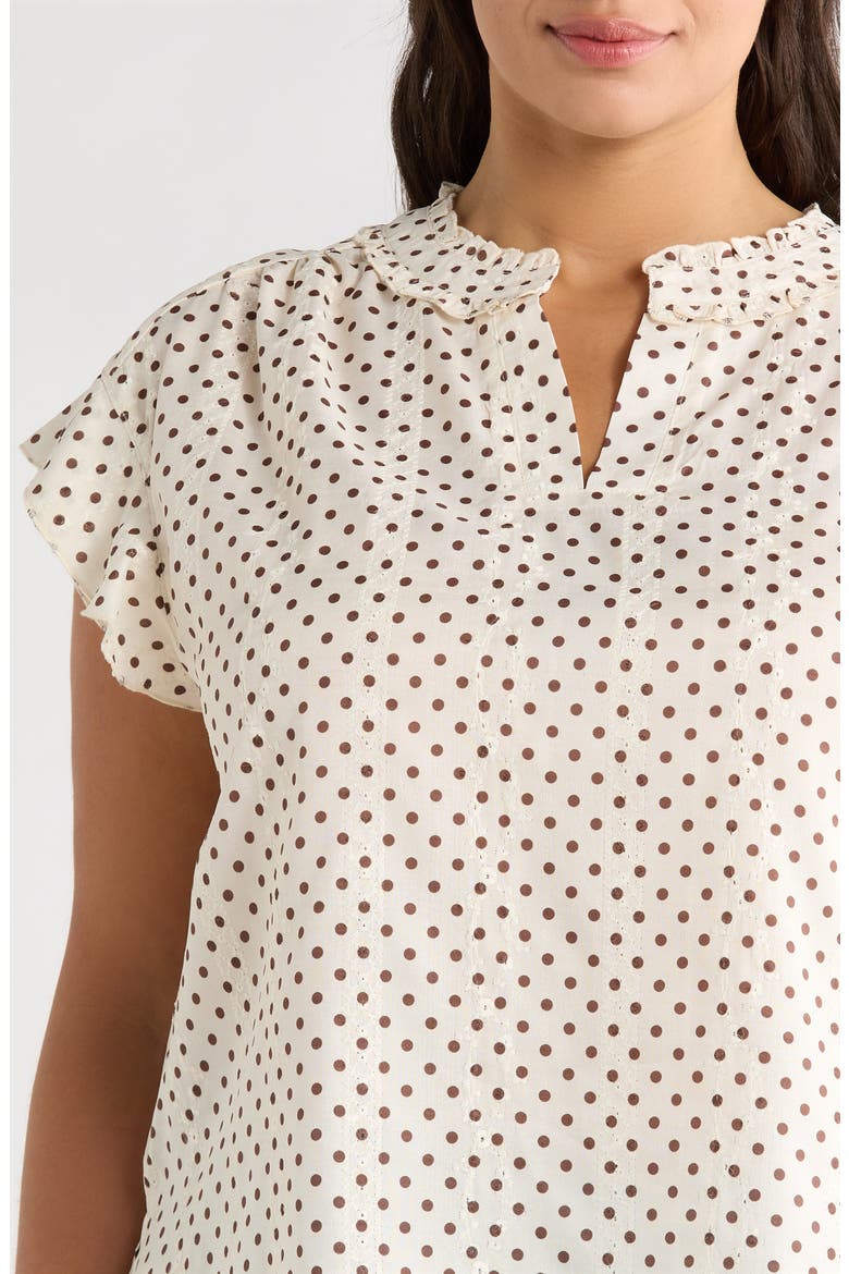 Flutter Sleeve Top, Alternate, color, ECRU/ BROWN