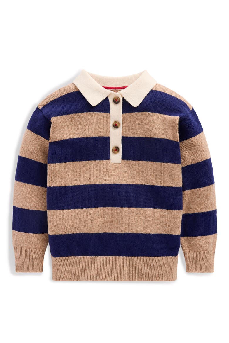 Kids' Striped Rugby Sweater, Main, color, BLUE AND BROWN STRIPE