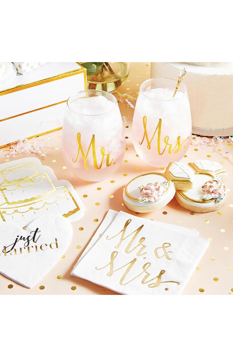 CREATIVE BRANDS Mr & Mrs Stemless Set of 2 Wine Glasses, Alternate, color, Clear