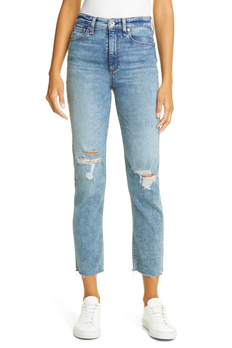 Nina Ripped High Waist Ankle Cigarette Jeans, Main, color, BLOOMFIELD