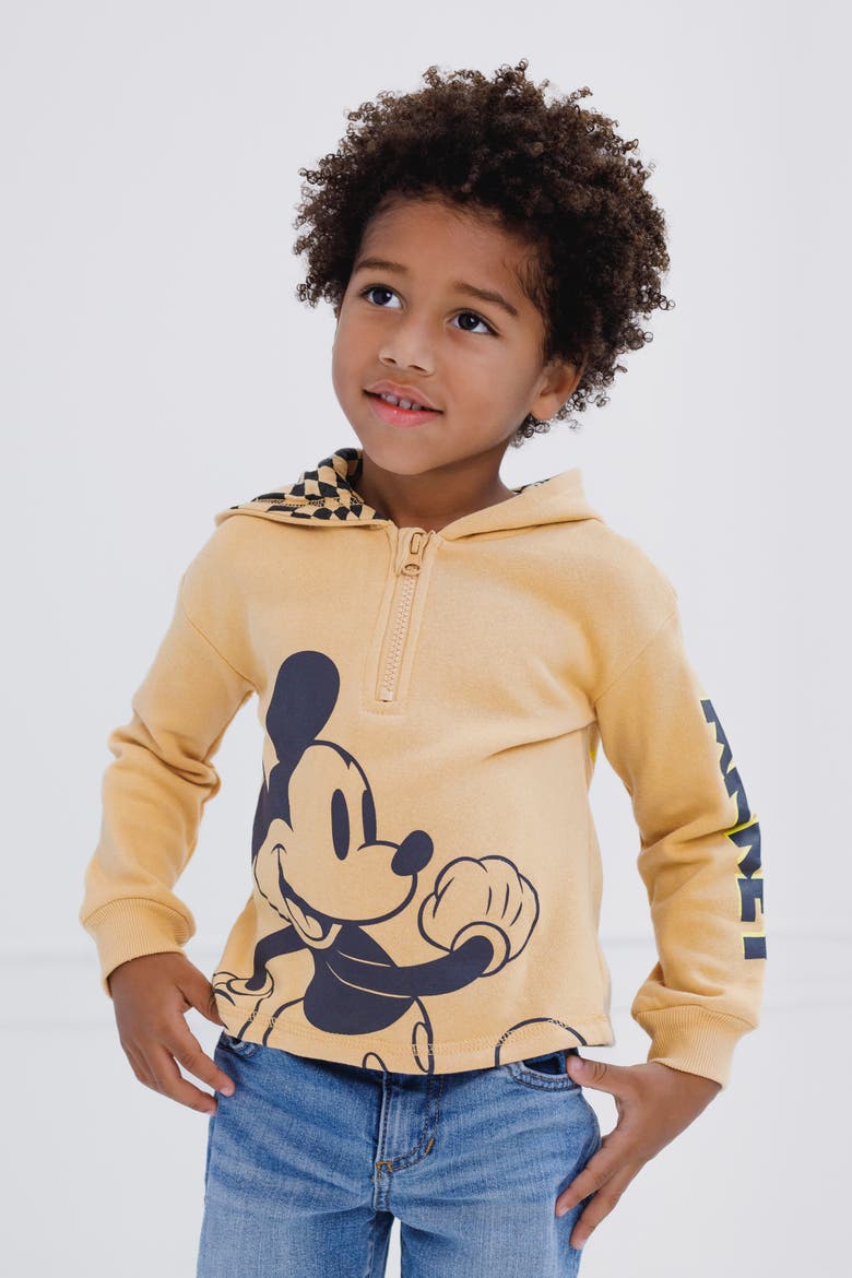 Mickey Mouse Fleece Quarter-Zip Hooded Sweatshirt, Alternate, color, Camel Mickey Mouse