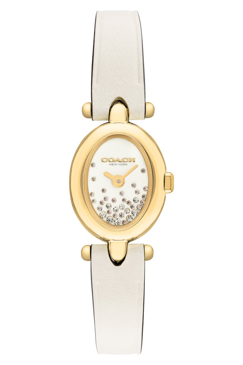 Sammy Leather Strap Watch, 28mm, Main, color, WHITE