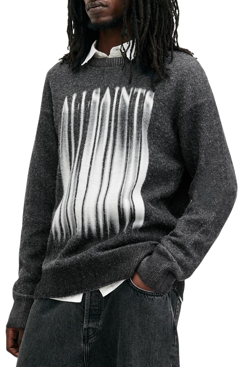 AllSaints Fayde Logo Alpaca & Wool Blend Sweater, Alternate, color, Washed Black