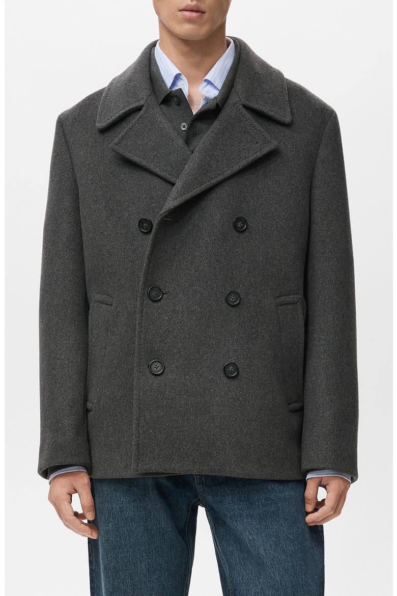 Wool Blend Double Breasted Peacoat, Main, color, GREY