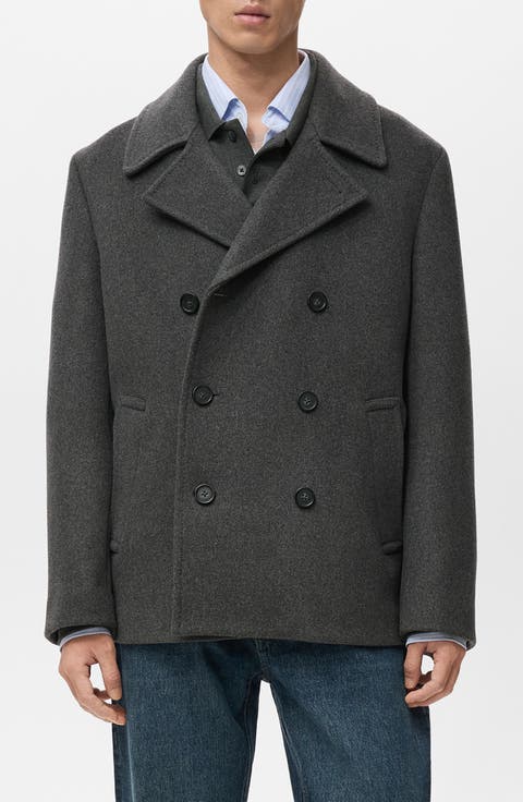Wool Blend Double Breasted Peacoat