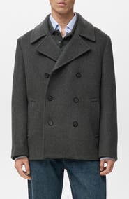 MANGO Wool Blend Double Breasted Peacoat