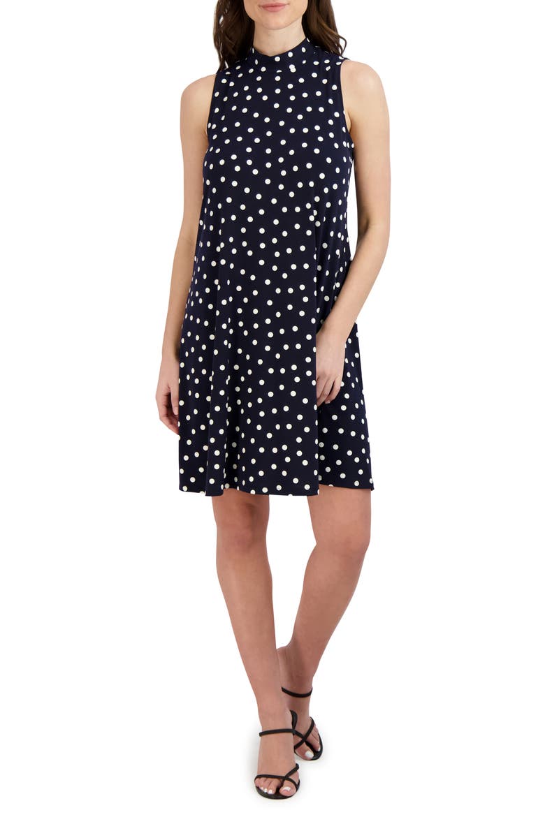 Puff Bow Back Polka Dot Dress, Main, color, NAVY/IVORY