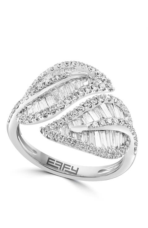Crisscross Baguette Diamond Ring in White Gold