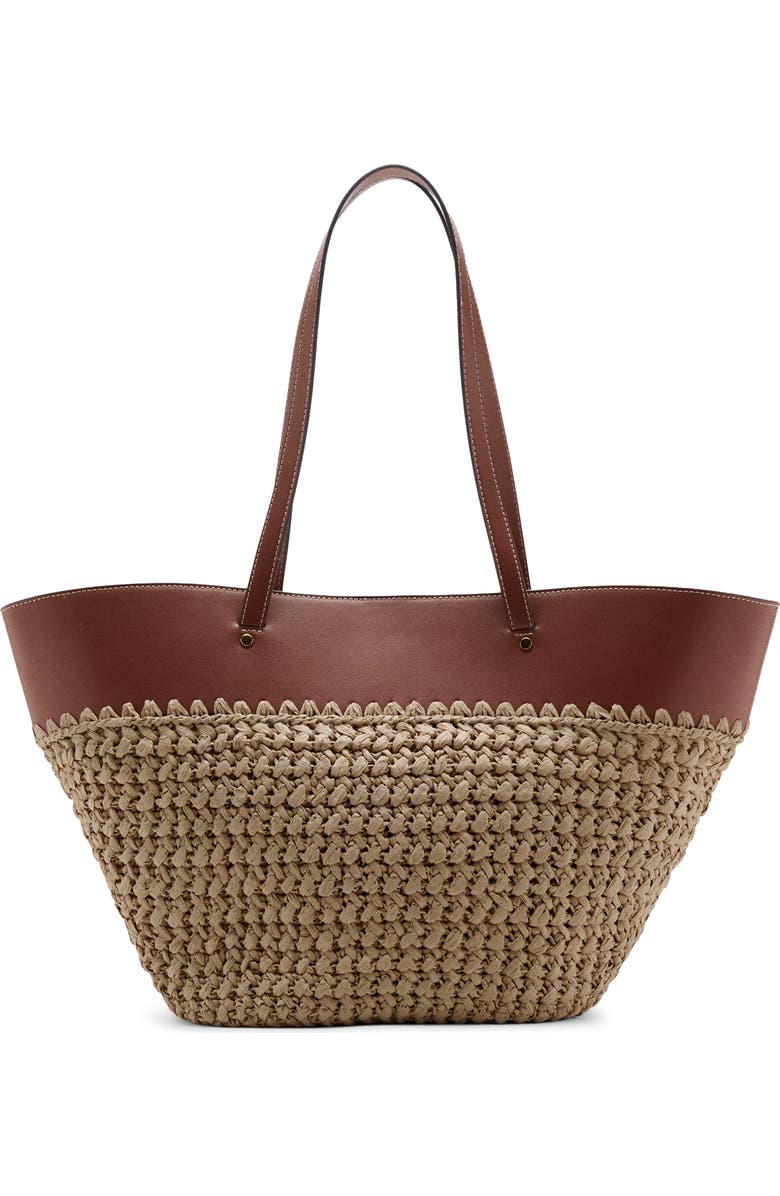 MANGO Paros Straw Tote, Alternate, color, Leather