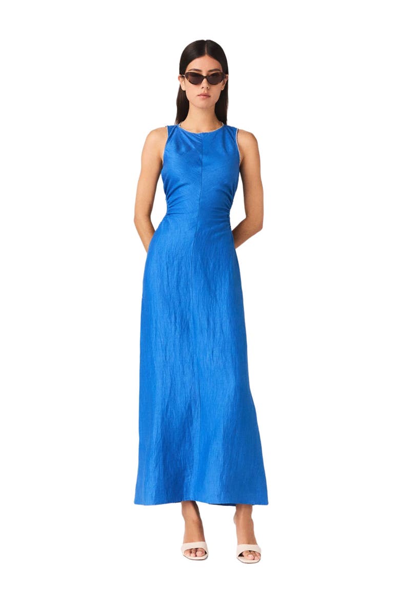 Backless Linen-Blend Midi Dress, Main, color, Blue