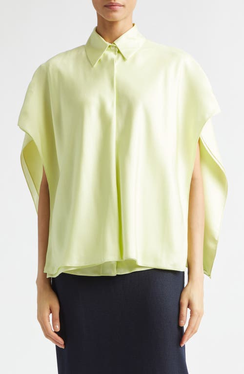 Bottega Veneta Layered Short Sleeve Silk Twill Button-Up Shirt in 3400 Lichen at Nordstrom, Size 42