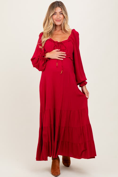 Pinkblush Ruffled Fit And Flare Maxi Dress In Red