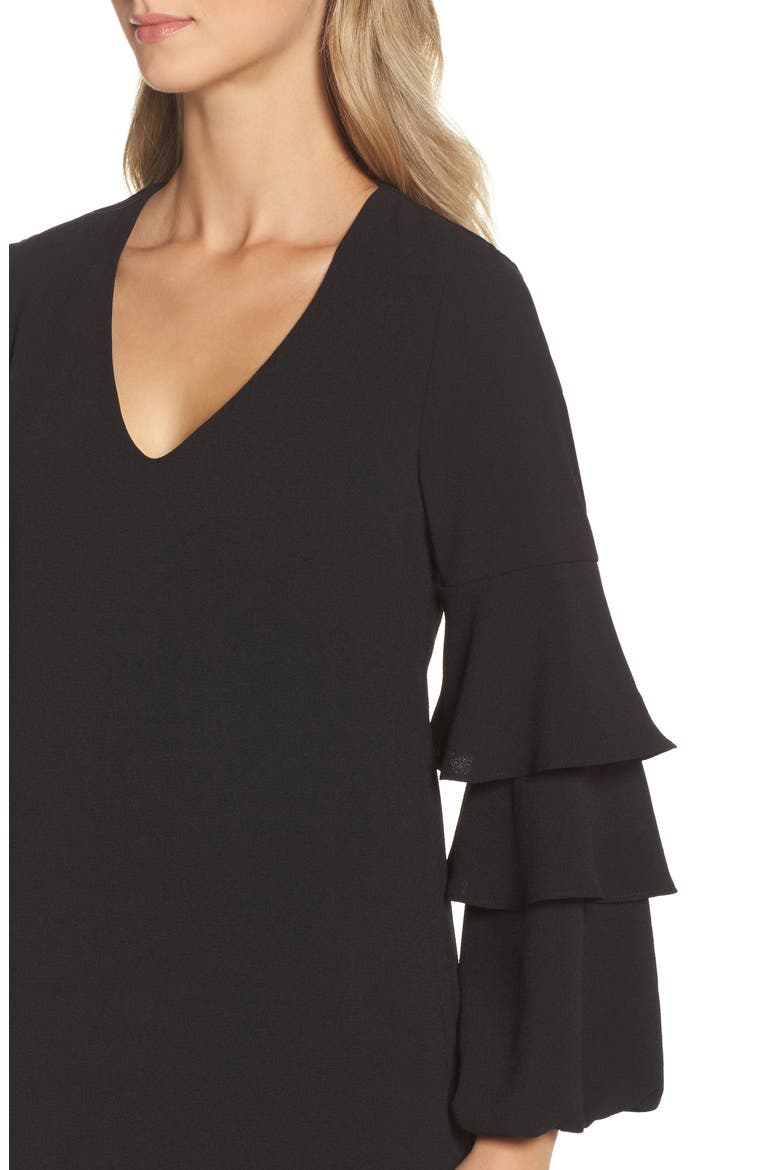 Tiered Ruffle Sleeve Shift Dress, Alternate, color, BLACK