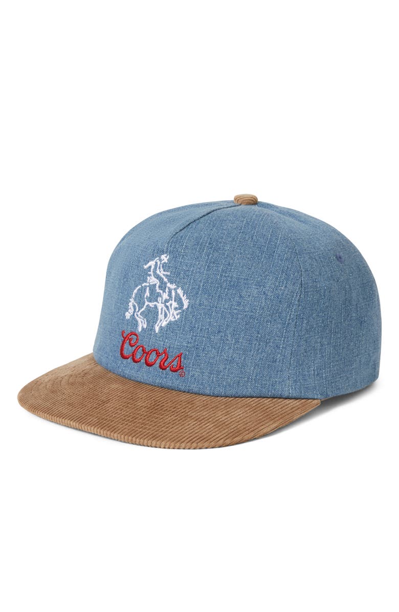 Brixton x Coors Colt Embroidered Mixed Media Baseball Cap, Main, color, Washed Denim/ Sand