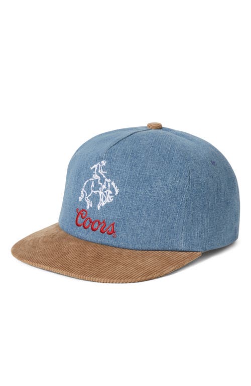 Brixton x Coors Colt Embroidered Mixed Media Baseball Cap in Washed Denim/Sand 