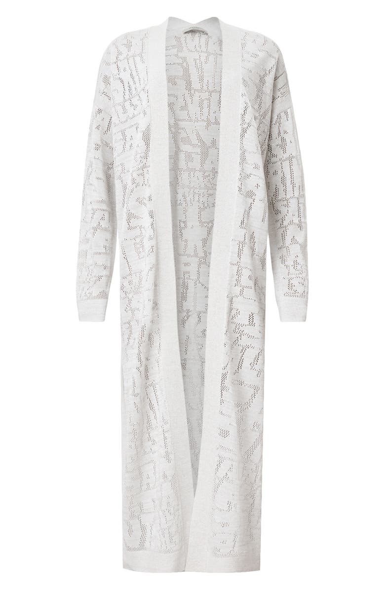 AllSaints Kaito Open Stitch Sheer Mesh Open Front Longline Cardigan, Alternate, color, 