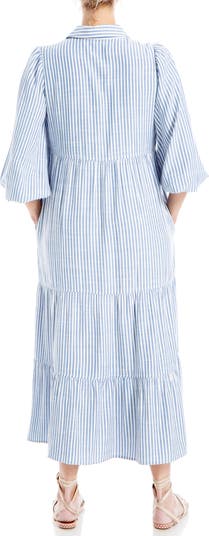 Stripe Tiered Maxi Shirtdress