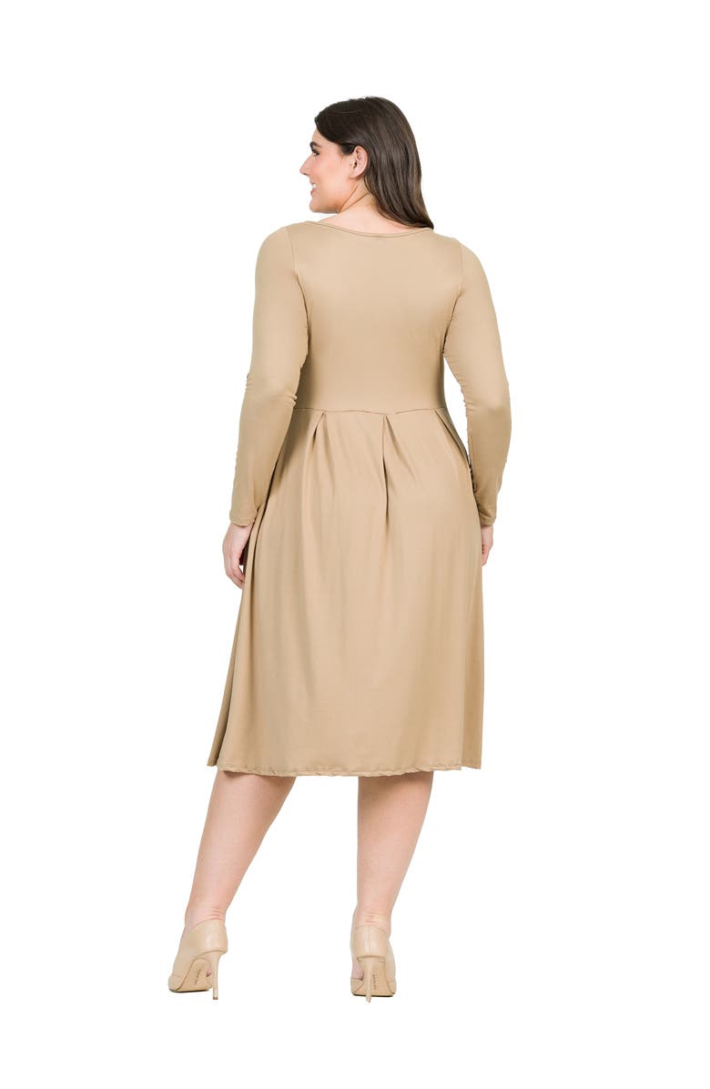 24seven Comfort Apparel Long Sleeve Fit and Flare Midi Dress, Alternate, color, Wheat