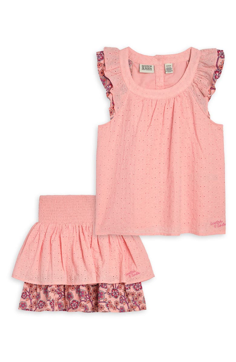 Scotch & Soda Kids' Cotton Eyelet Tank & Skirt Set, Alternate, color, Impatiens Pink