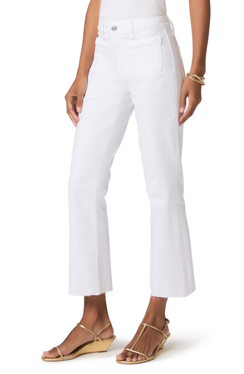 PAIGE Mason High Waist Braid Detail Crop Raw Hem Jeans, Alternate, color, Crisp White