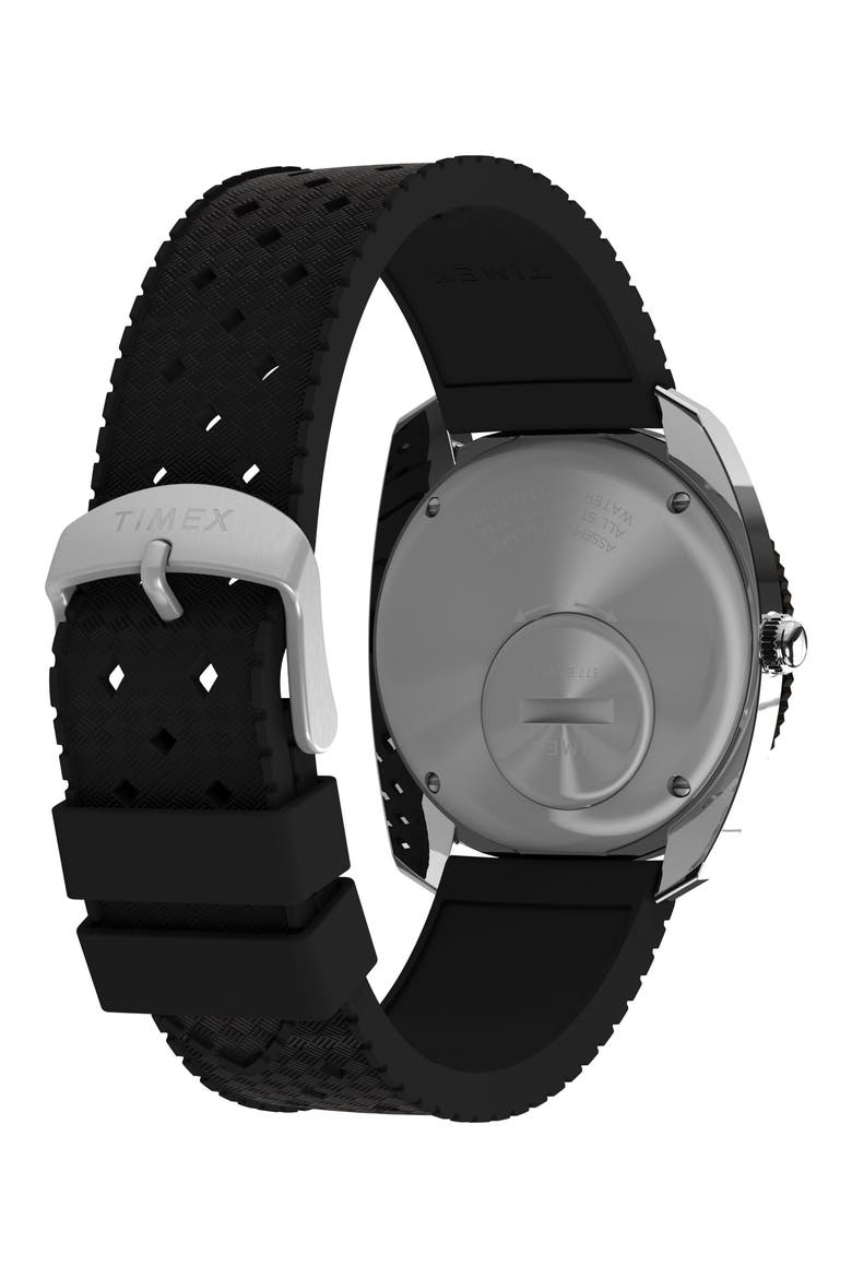 Q Timex Reissue 1971 Velocity Rubber Strap Watch, 36mm, Alternate, color, BLACK