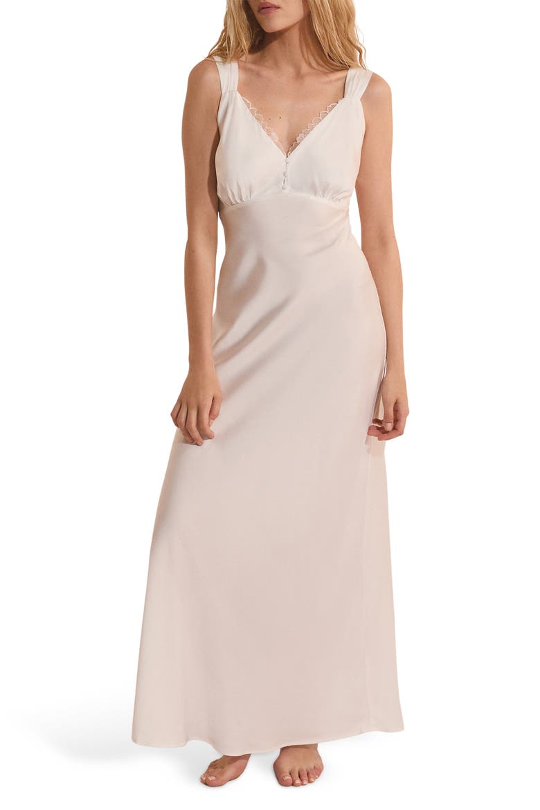 Bridal Bliss Satin Maxi Chemise, Main, color, WHITE