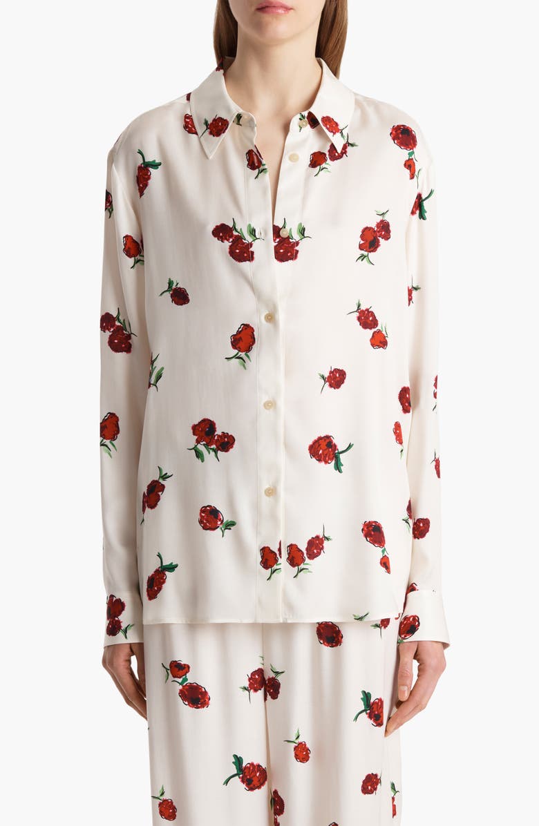 Khaite Argo Raspberry Print Twill Button-Up Shirt, Main, color, Raspberry/ Cream