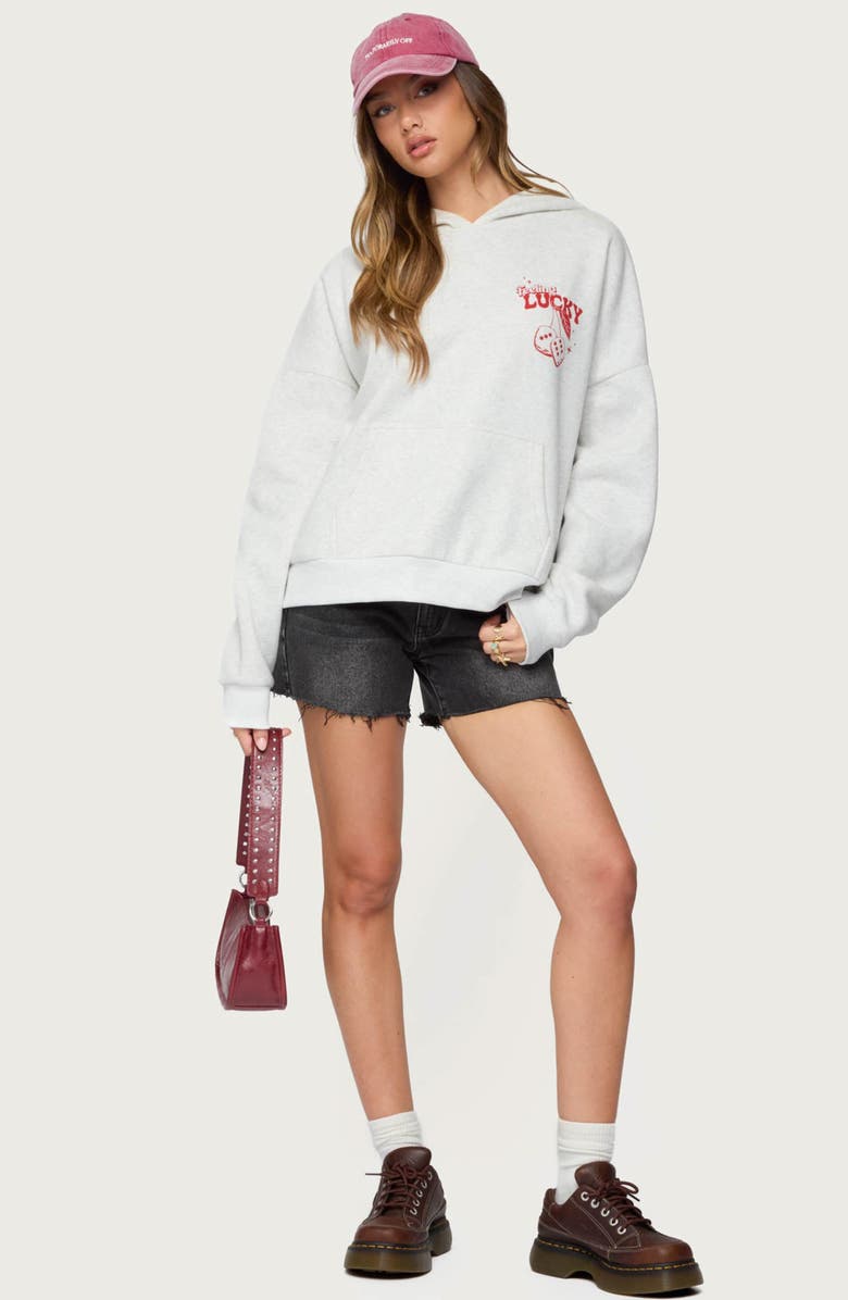 EDIKTED Feeling Lucky Oversize Hoodie, Alternate, color, Gray-Melange