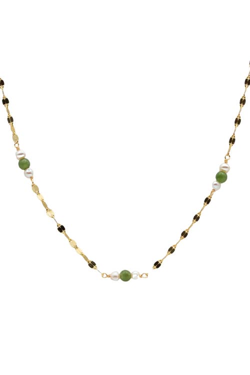 Seree Elena Jade And Freshwater Pearl Beaded Necklace In Gold