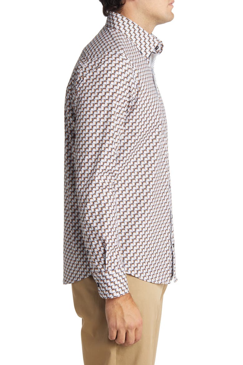 Men's Scotch Print Stretch Cotton Button-Up Shirt, Alternate, color, WHITE