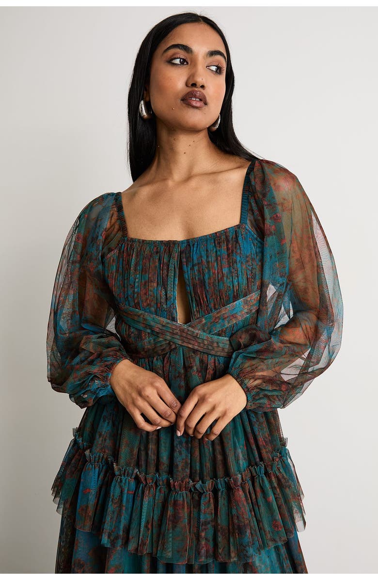 Warehouse Abstract Print Cut Out Maxi Dress, Alternate, color, Blue