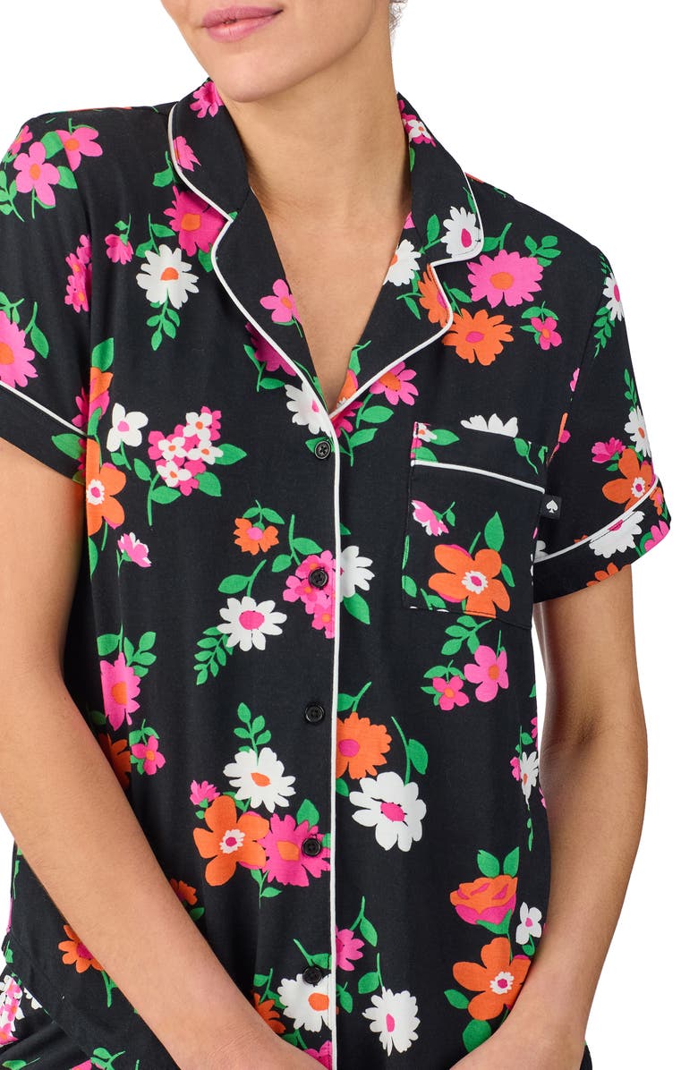 Kate Spade New York print crop pajamas, Alternate, color, Black Ground Floral