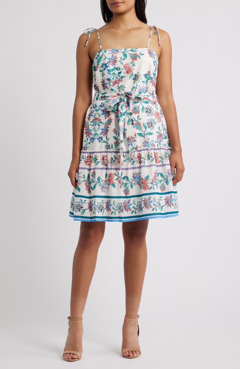 Julia Jordan Floral Border Print Cotton Sundress, Main, color, 