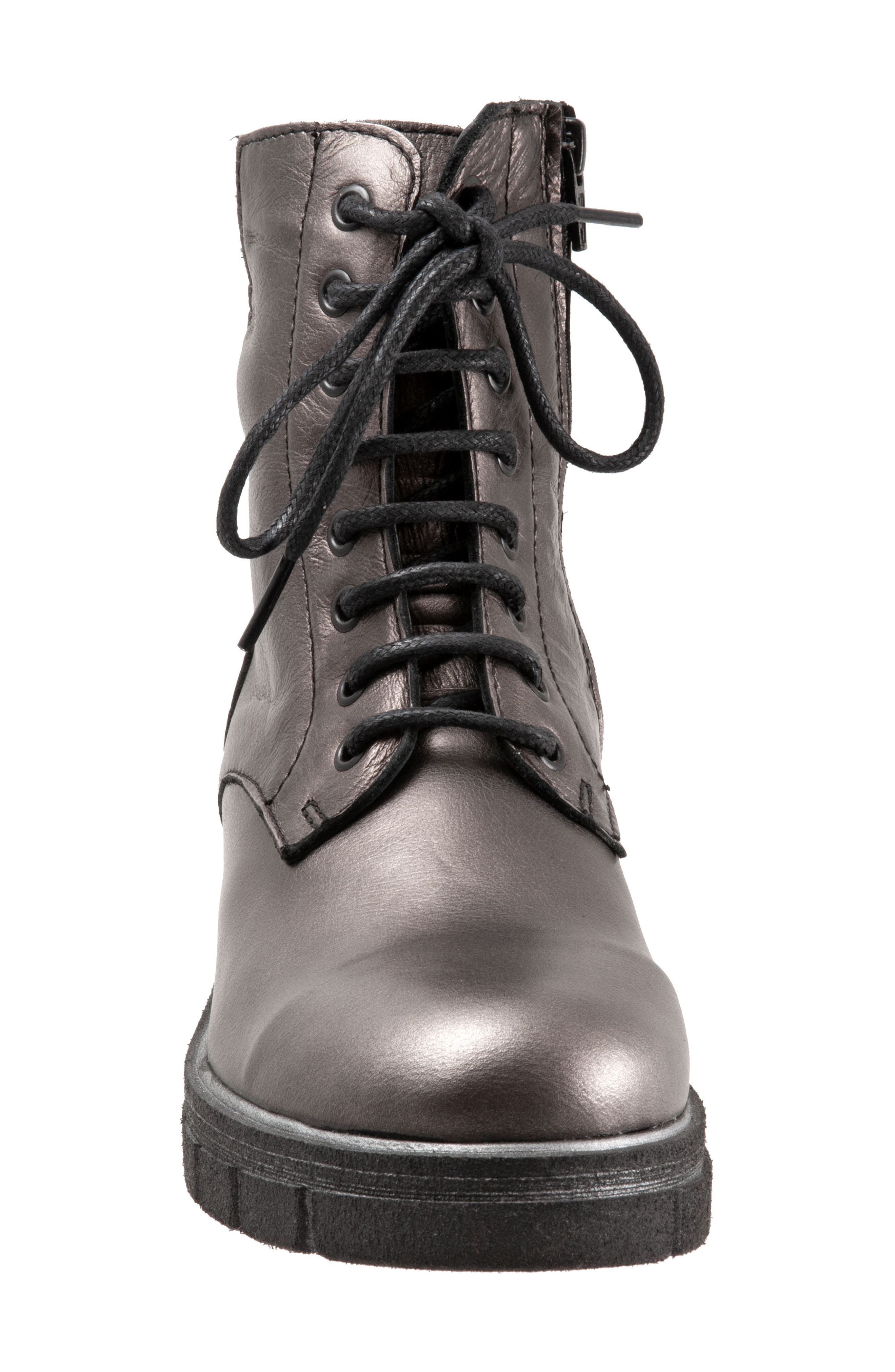 Bueno Rage Lace-Up Combat Boot, Alternate, color, Steel Metallic Leather