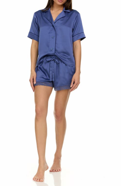 Flora Nikrooz Selena Satin Charmeuse Short Pajamas In Navy