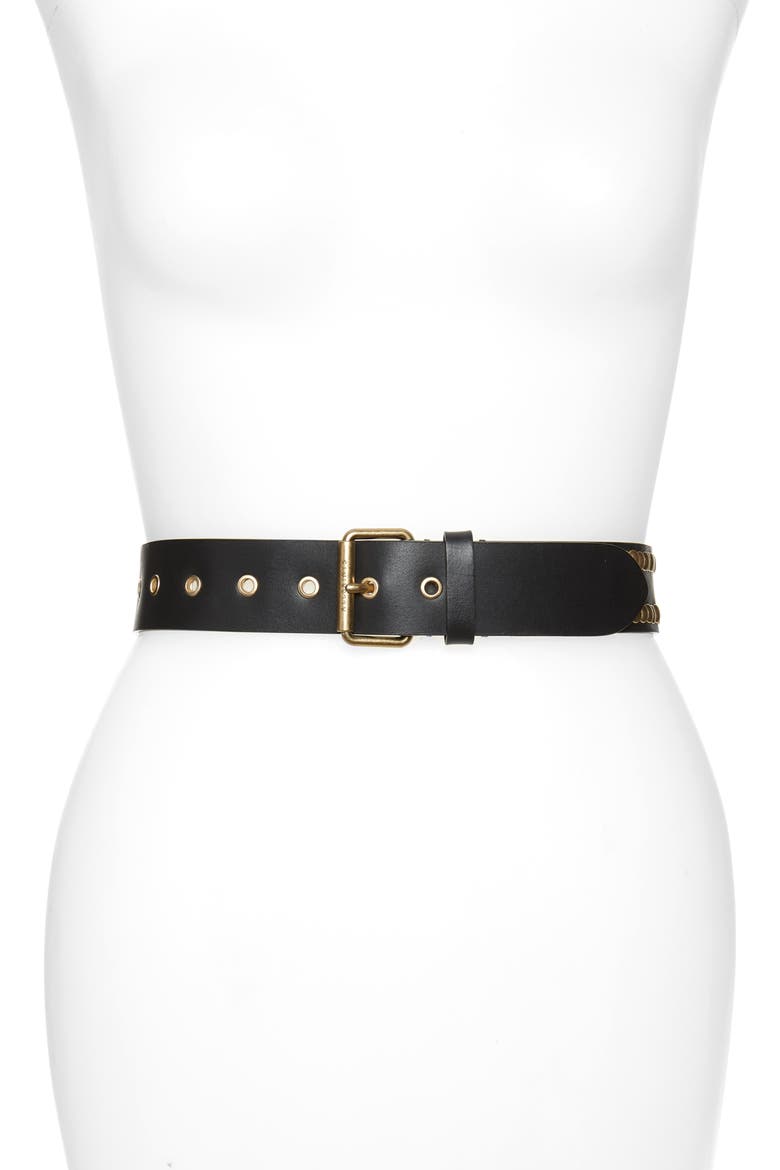 Studded Leather Belt, Main, color, BLACK