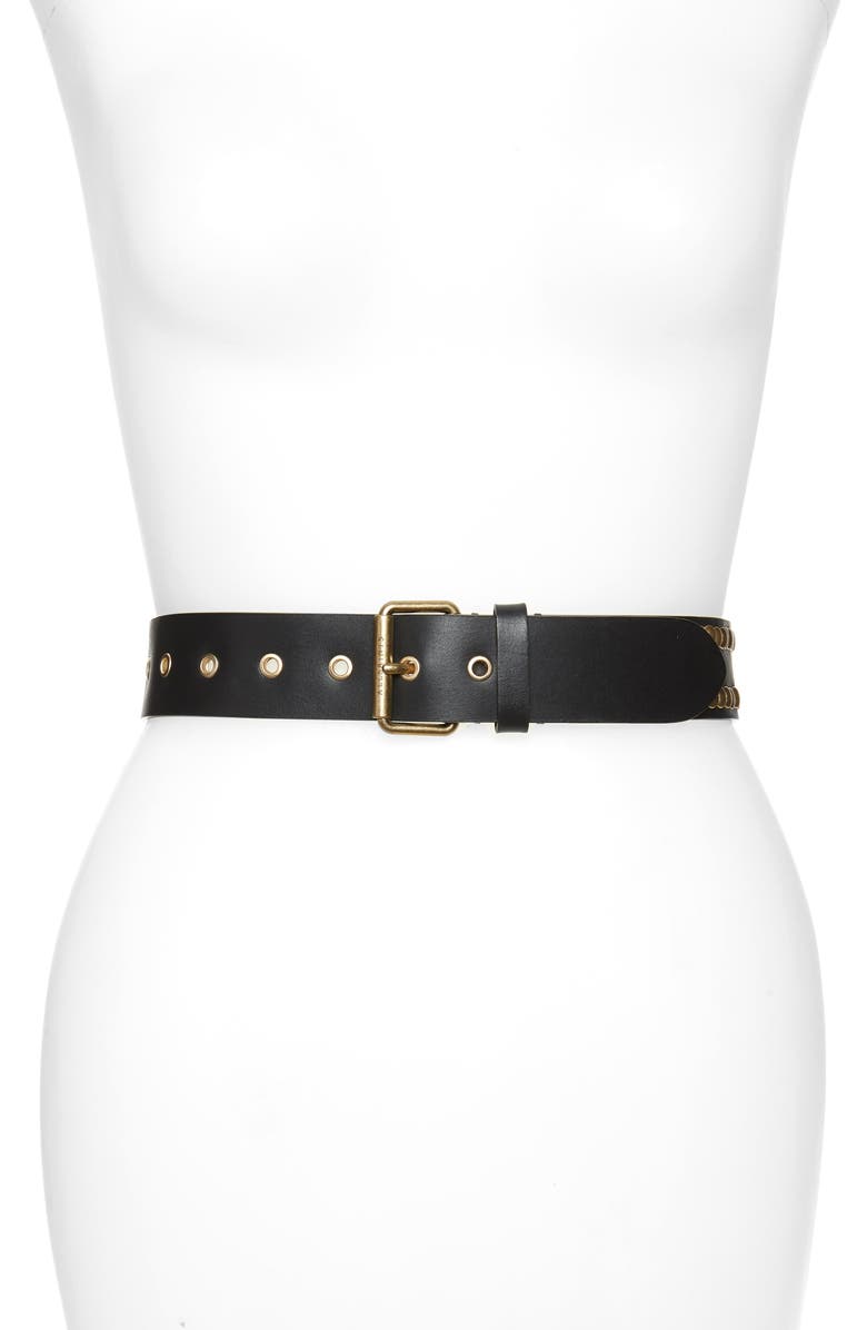 AllSaints Studded Leather Belt, Main, color, 
