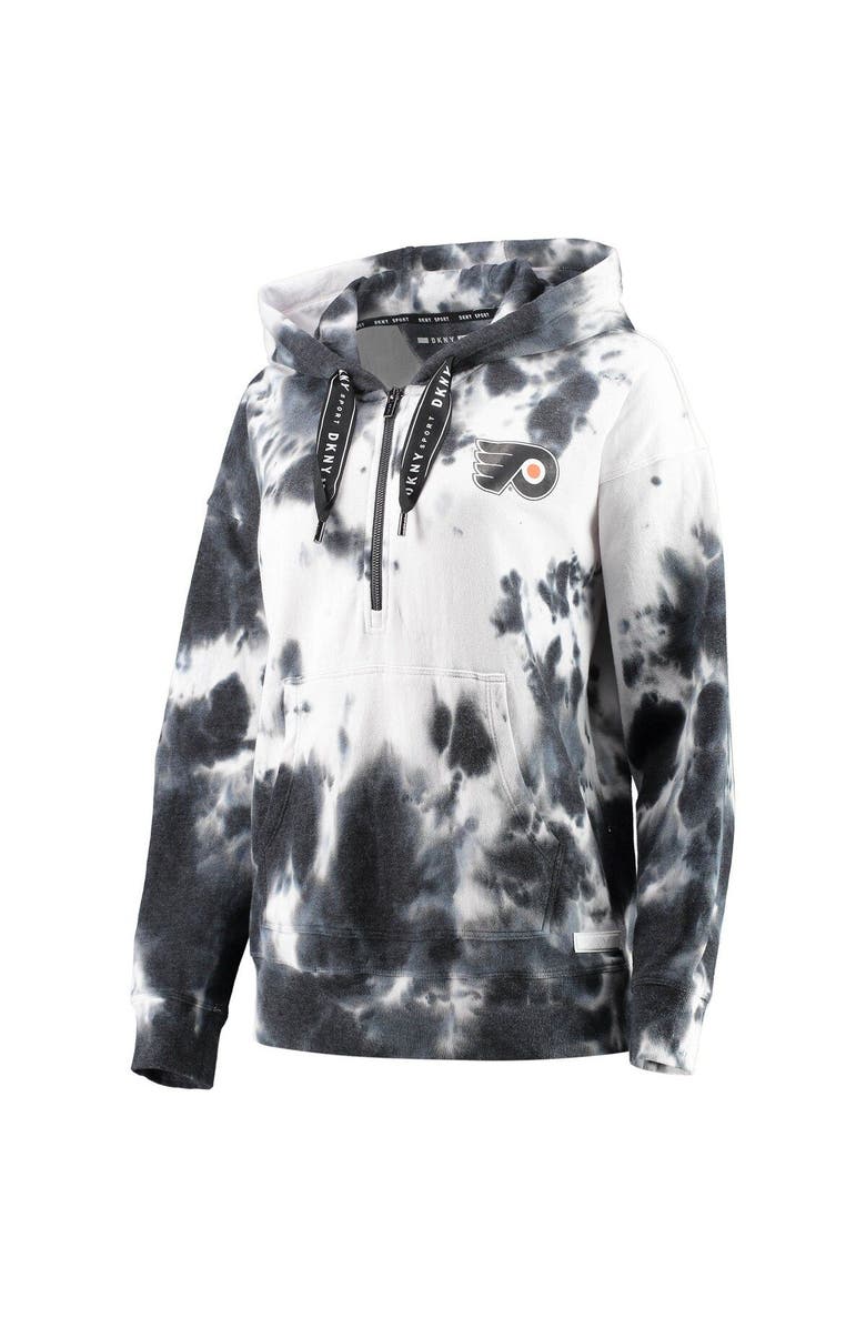 DKNY SPORT Women's DKNY Sport Black/White Philadelphia Flyers Dakota Tie-Dye Oversized Half-Zip Hoodie, Alternate, color, 