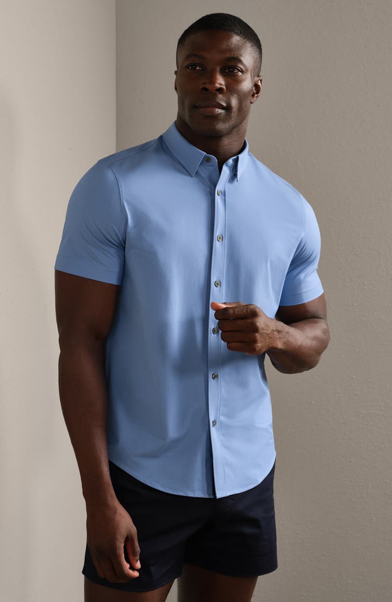 Rhone Commuter Slim Fit Short Sleeve Button-Up Shirt, Alternate, color, True Blue Oxford
