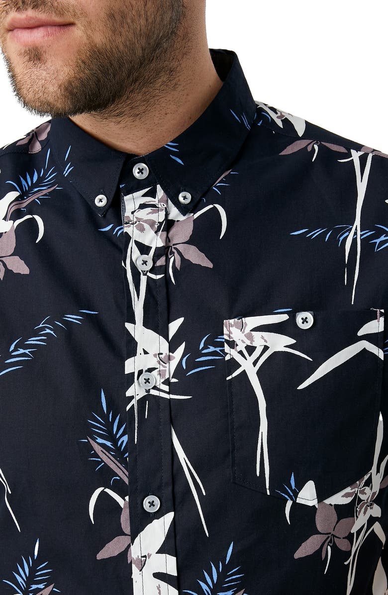 7 Diamonds Midnight Hour Slim Fit Tropical Short Sleeve Button-Down Shirt, Alternate, color,