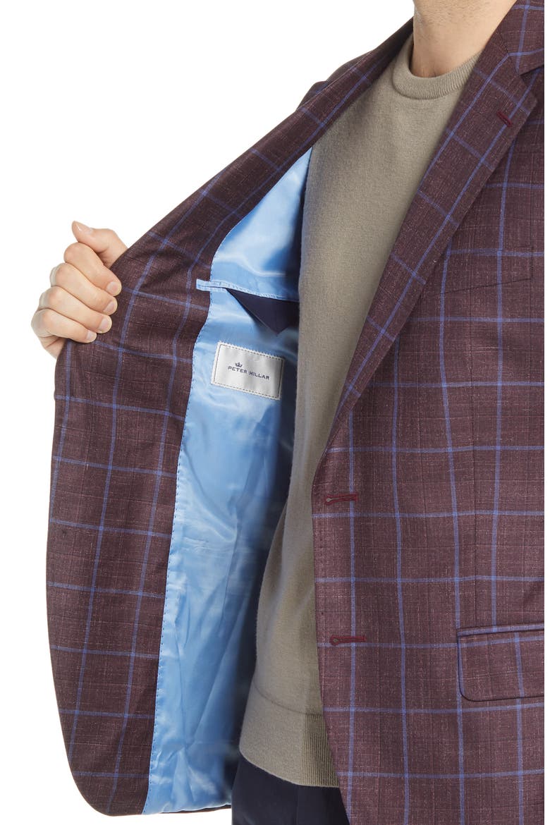 Windowpane Slub Wool Blend Sport Coat, Alternate, color, MAROON