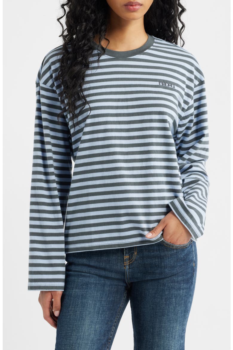 Stripe Long Sleeve Boxy Cotton Top, Main, color, BLUE STRIPE