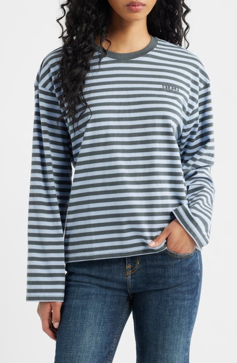 Stripe Long Sleeve Boxy Cotton Top