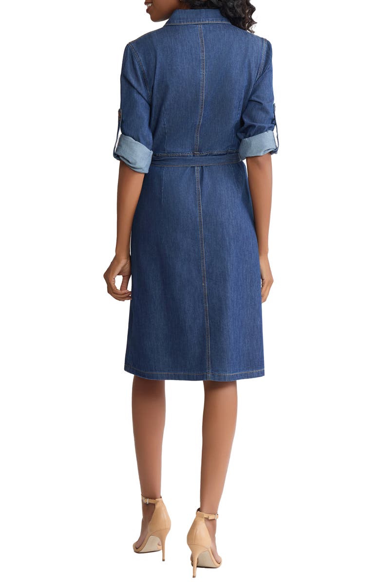 Jones New York Tie Waist Denim Midi Shirtdress, Alternate, color, 