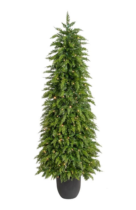 3FT-5FT Pre-lit Christmas Artificial Cedar Porch Tree with Remote Controller