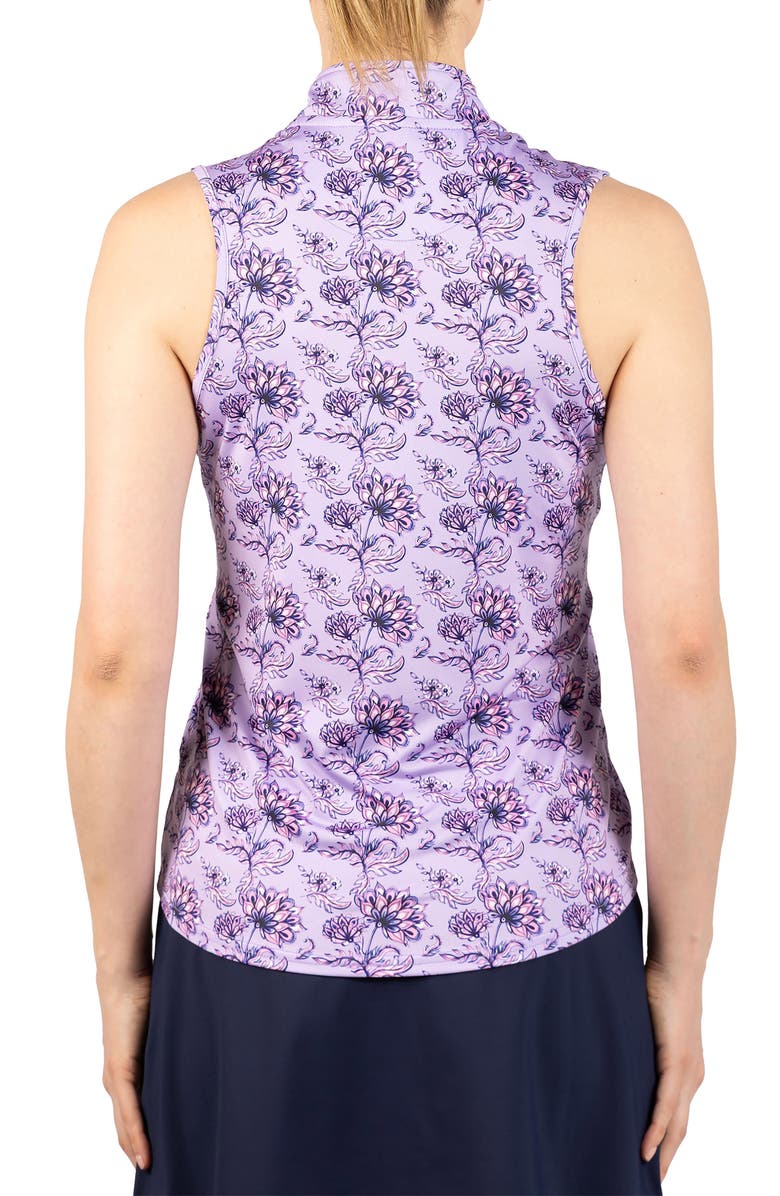 TailorByrd Floral Print Sleeveless Quarter Zip Polo, Alternate, color, Lavender