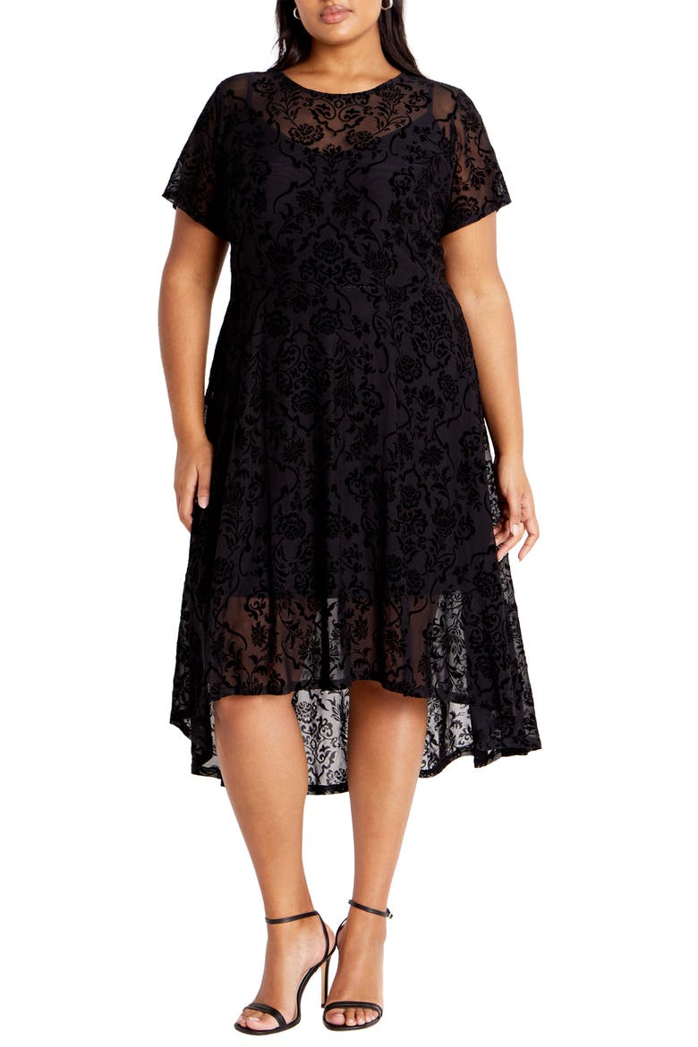 Sienna Velvet Burnout High-Low Dress, Main, color, BLACK