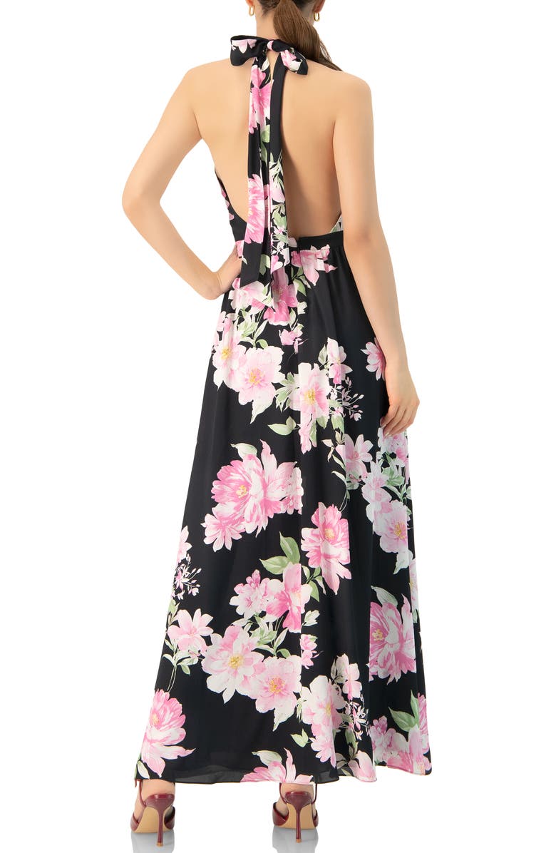 IVONNE Floral Halter Neck Backless Maxi Dress, Alternate, color, Black