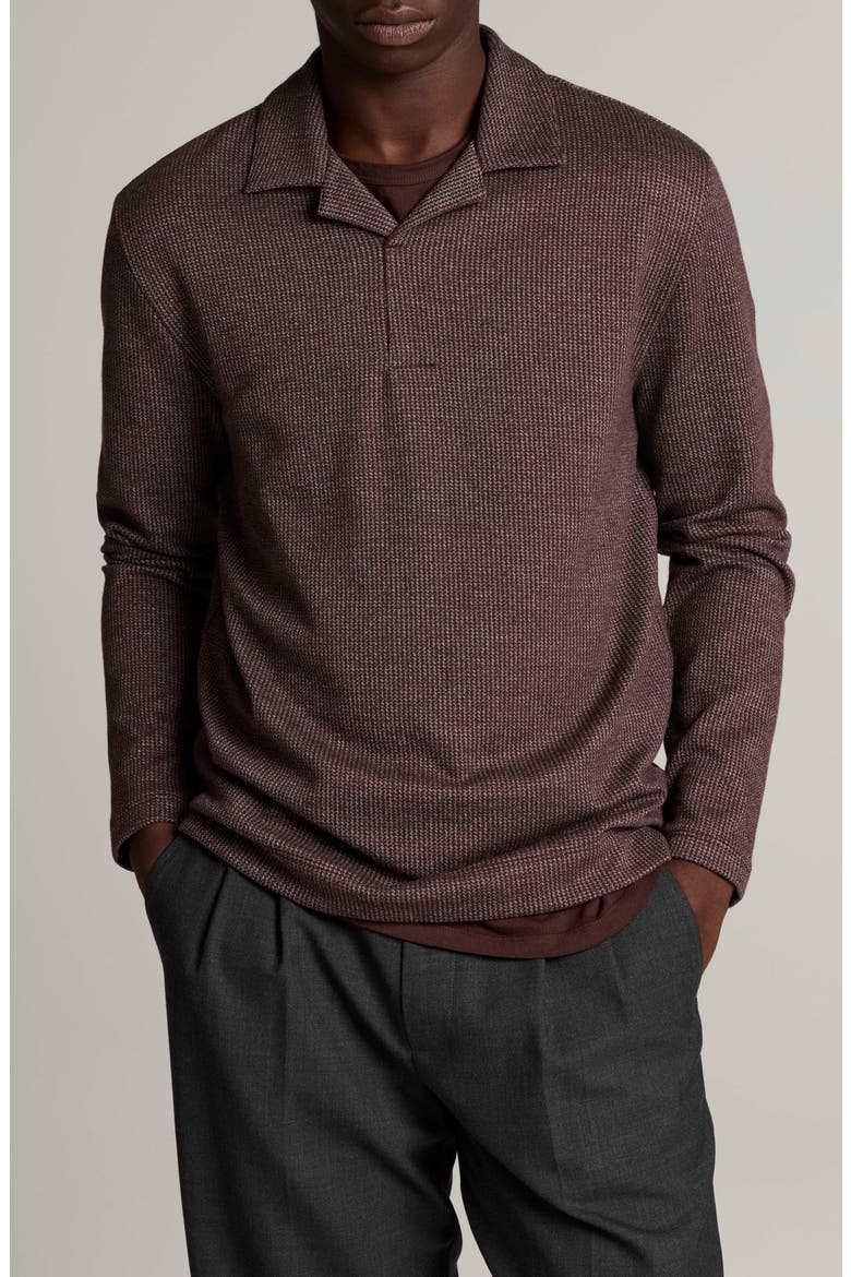 Blurred Birdseye Long Sleeve Johnny Polo, Main, color, CHOCOLATE PLUM/ OFF WHITE