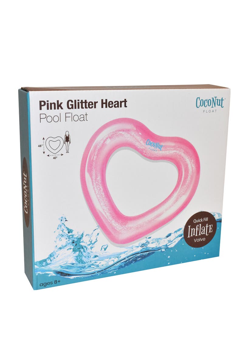 Coconut Float Pink Glitter Heart Pool Float 48X40 Inch, Inflatable, Alternate, color, Pink